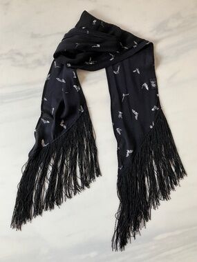 Rockins Extra Long Classic Skinny Fringed Scarf - Bats Goth